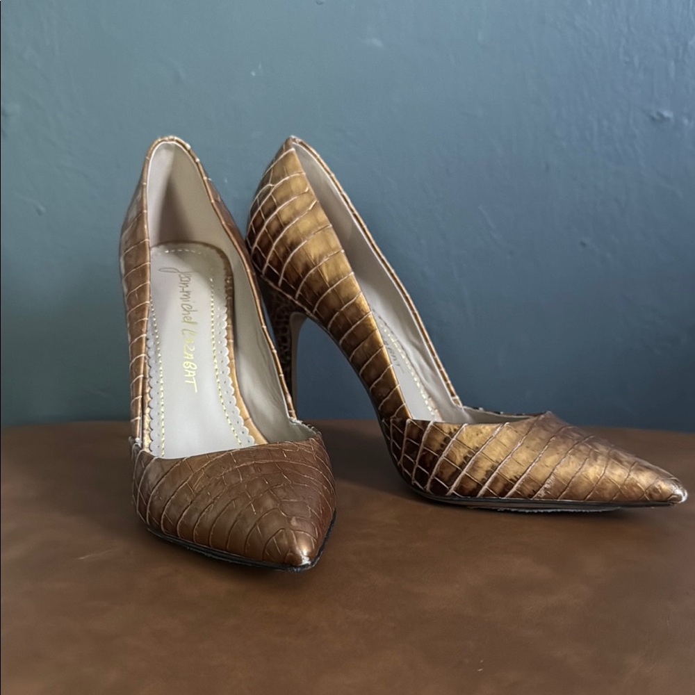 Sophisticated Copper Brown Textured Stiletto Heels